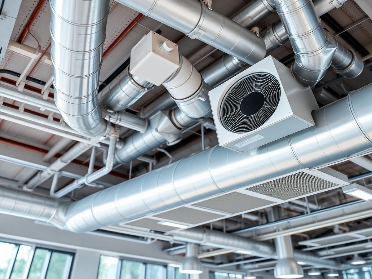 Ventilatiekanalen en koeling in een bedrijfspand
